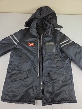 Vintage TWA Airline Winter Parka Jacket Navy Hooded Size Large Fits Like XL